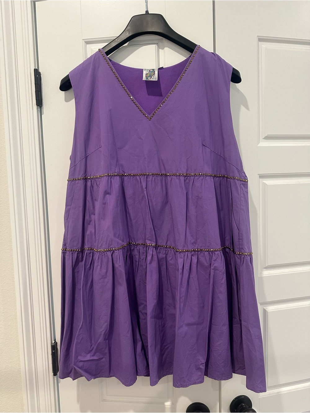 Queen of Sparkles Purple Sleeveless Dress with Gold Sequin Tiger on Back - Picture 4 of 8